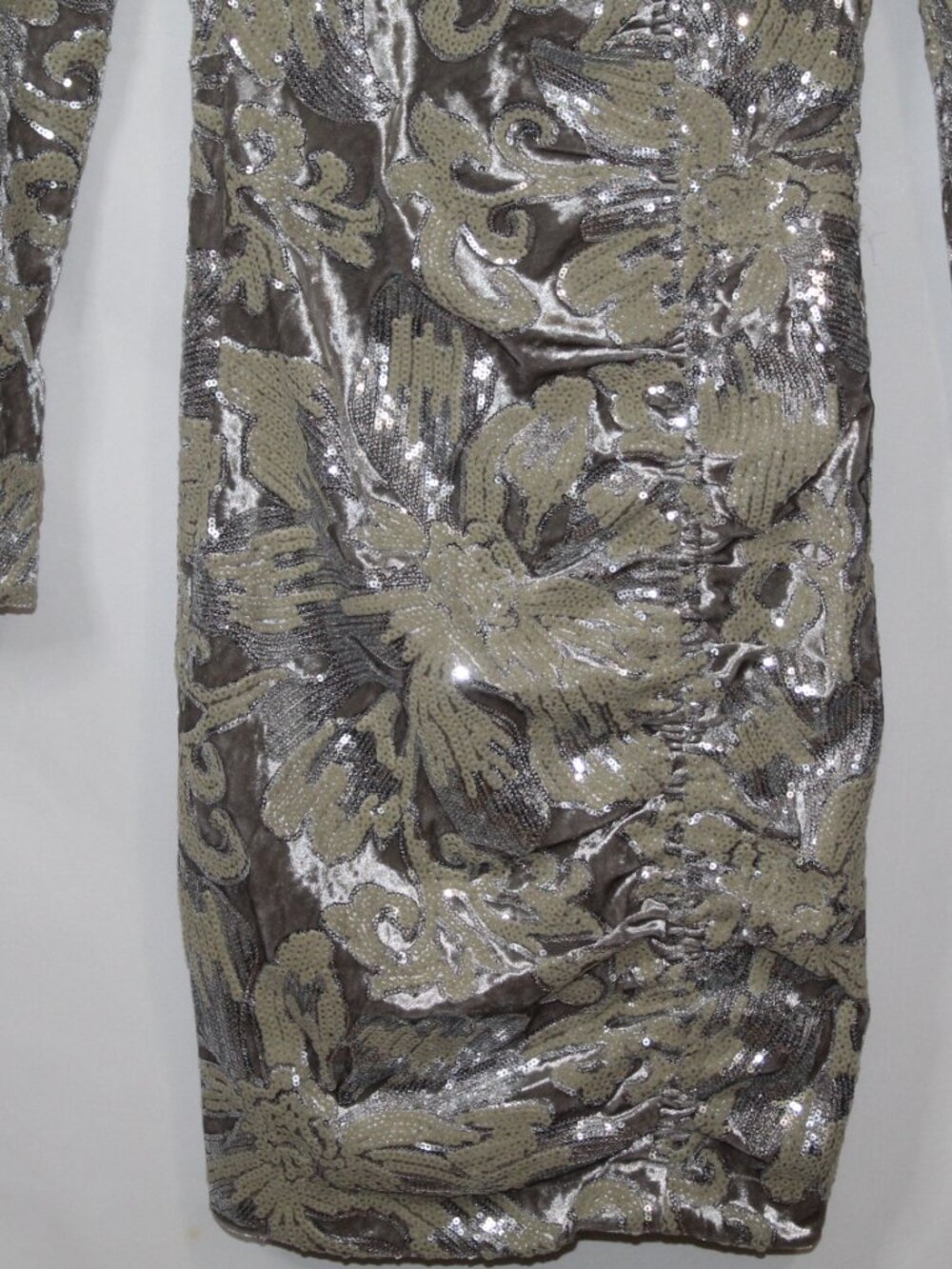 Maje women's dress size XS silver floral velvet sequin formal mini ruched cutout - Picture 5 of 14